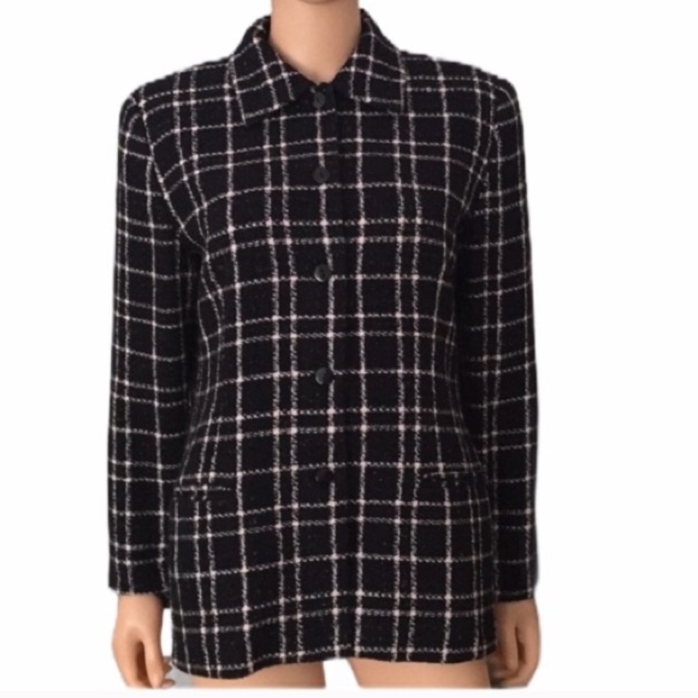 Sag Harbor Black Metallic Checkered Pattern Modern Geometric Shimmer Blazer